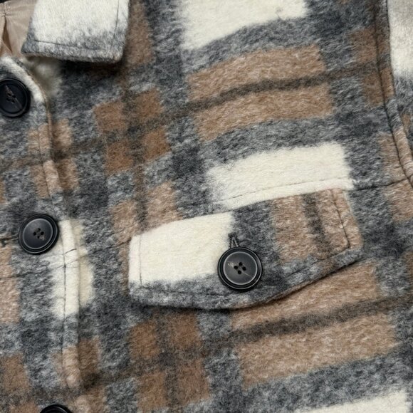 Zara Plaid Wool Blend Overshirt Jacket Brown Cream Button-Down Pockets Size XXL - Picture 6 of 14